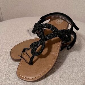 NWT Wonder Nation girls braided black faux leather sandals